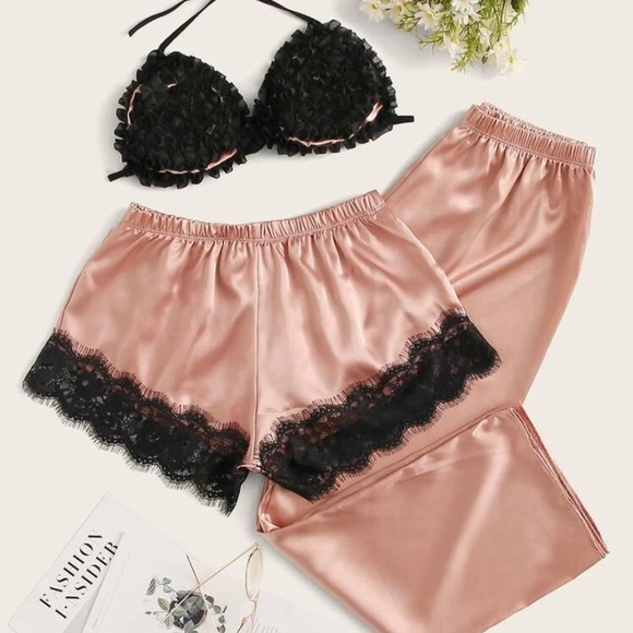 Other - 3 piece lace satin halter pj set.